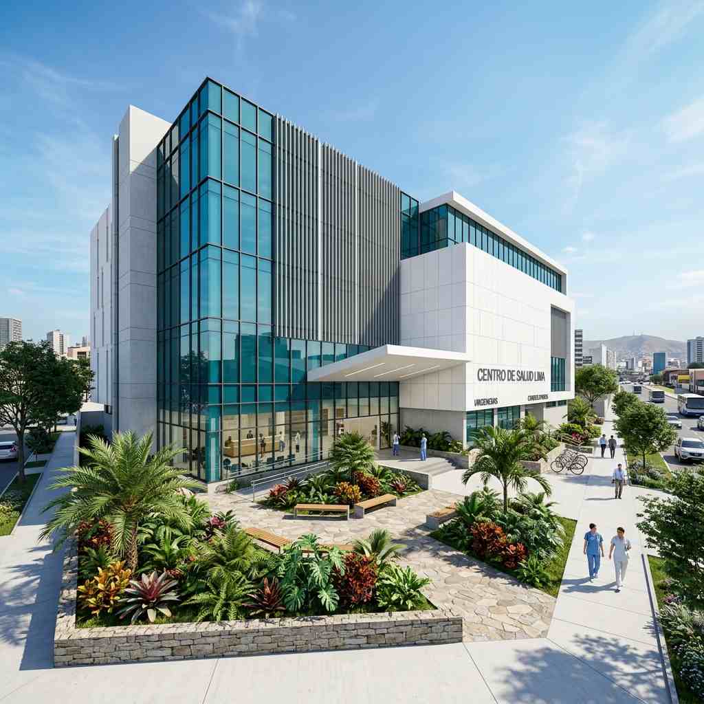 Fachada de centro de salud moderno en Lima